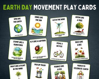 Cartões de movimento para o Dia da Terra para imprimir | Jogo divertido de coordenação motora grossa para crianças | Atividade pré-escolar e Montessori | Pausa cerebral para casa e sala de aula