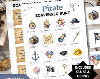 Pirate Scavenger Hunt Printable | Birthday Party Treasure Hunt with Clues | Ages 4-8