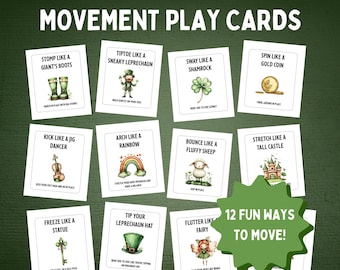 Printable St Patricks Day Movement Cards | Kids Activity | Preschool or Montessori | Brain Break Game | Gross Motor Fun | Family & Classroom