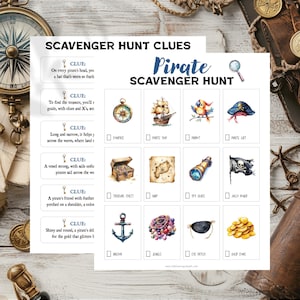 Pirate Scavenger Hunt for Kids Birthday Party Game, Printable Pirate-themed Treasure Hunt with Clues and Riddles, Pirate Party Activity
