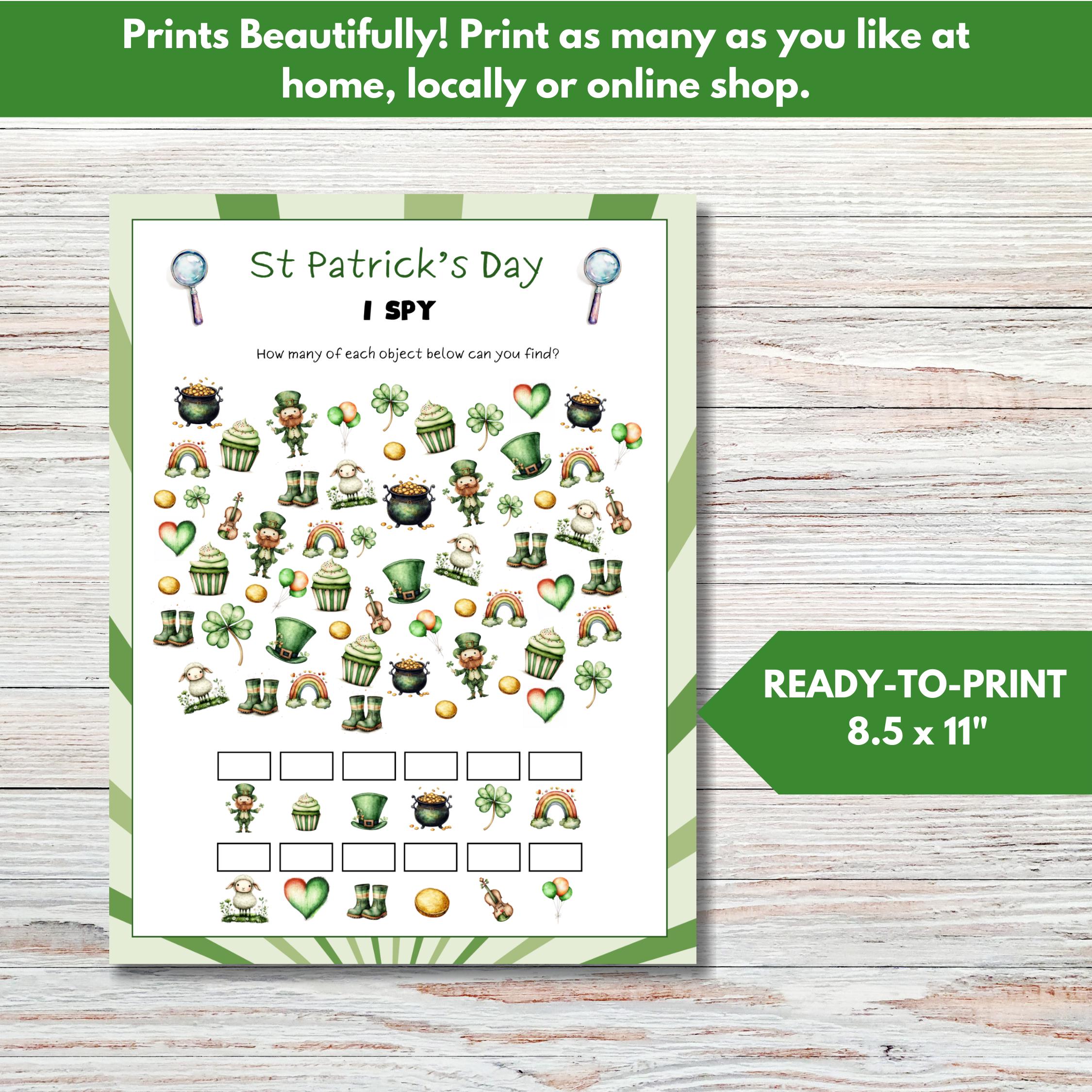 Printable St. Patricks Day I Spy Game | Kids Activity Sheet | Fun ...