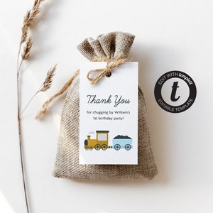 Printable Train Party Favour Tags, Editable Vintage Train Thank You Tags, Steam Train Party Bag Labels, Editable Template, Digital File