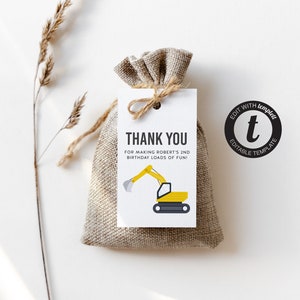 Construction Party Favour Tags, Construction Printable Party Favour Tags, Construction Editable Thank You Tag Template, Editable Template