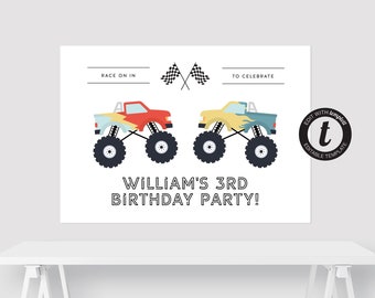 DIY EDITABLE TEMPLATE Monster Truck Birthday Party Backdrop Banner (Printable Digital File Only)