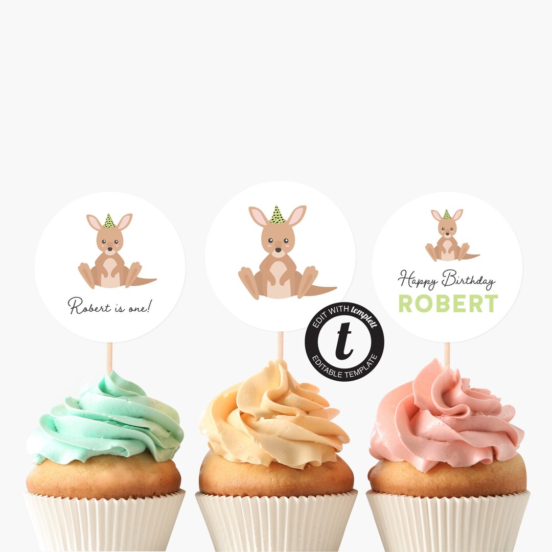 Printable Kangaroo Cupcake Toppers, Kangaroo Editable Cupcake Topper