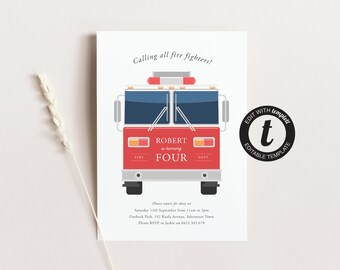 Fire Engine Birthday Invitation - Etsy