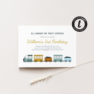 Train Birthday Party Invitation, Vintage Steam Train Printable Party Invite, Tank Engine Editable Birthday Invite, Editable Digital Template