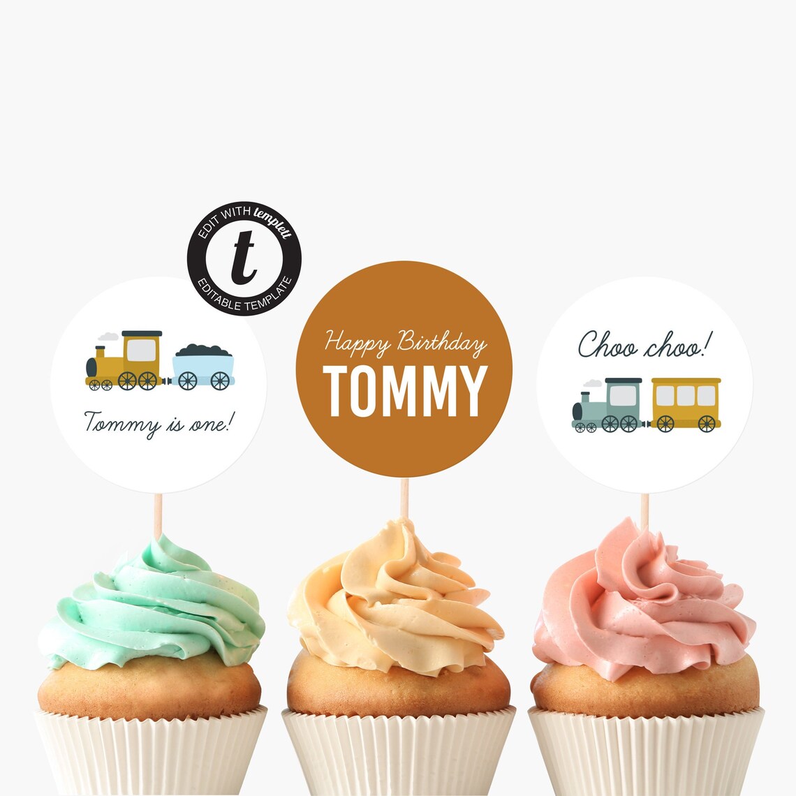 DIY EDITABLE TEMPLATE Vintage Train Cupcake Toppers printable - Etsy