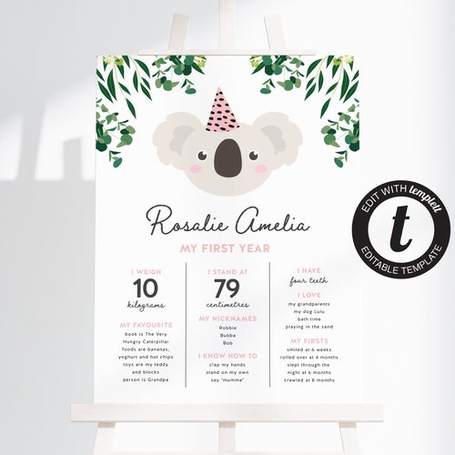 DIY EDITABLE TEMPLATE Koala Pink Birthday Cake Topper - Etsy
