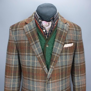 Hackett London Mens Tweed Blazer: Robert Noble Multicolor Check Wool Sport Coat, Size 46