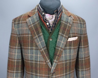 Hackett London Mens Tweed Blazer: Robert Noble Multicolor Check Wool Sport Coat, Size 46
