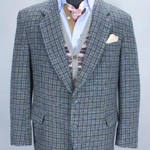 Vintage Harris Tweed Blazer 42 – Mens Wool Check Jacket, Classic British Style Coat, Retro Formal Tweed Sport Coat