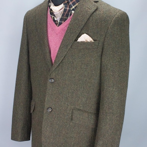 Blazer clásico de espiga / M&S Sartorial / Talla 38 M / Lana verde/marrón / Elegante chaqueta de tweed Moon para hombre
