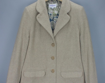 Brora Womens Beige Herringbone Tweed Jacket Size UK 18 US 14 Wool England Made