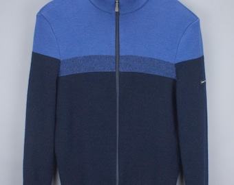 Französischblauer Cardigan aus 100 % Wolle mit durchgehendem Reißverschluss für Herren, L'Atelier Saint James Pullover, Größe M