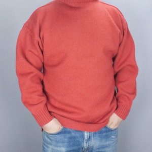 Traditioneller roter Guernsey Wollpullover, Herren Vintage Fischerstrick, Größe 46 "- Warmer & strapazierfähiger Pullover