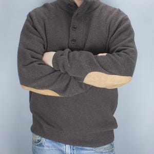 Barbour Mens Wool Half Zip Jumper Brown Elbow Patch Knit Country Sweater Large