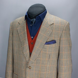 Gieves & Hawkes Mens Tweed Gun Club Check Jacket 56R Wool Silk Elbow Patch Coat