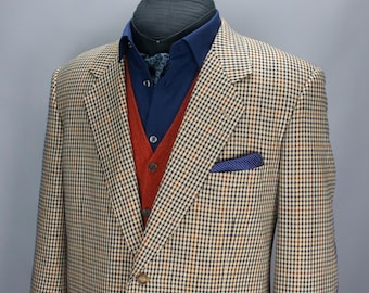 Gieves & Hawkes メンズ ツイード ガンクラブチェック ジャケット 56R ウールシルク エルボーパッチコート
