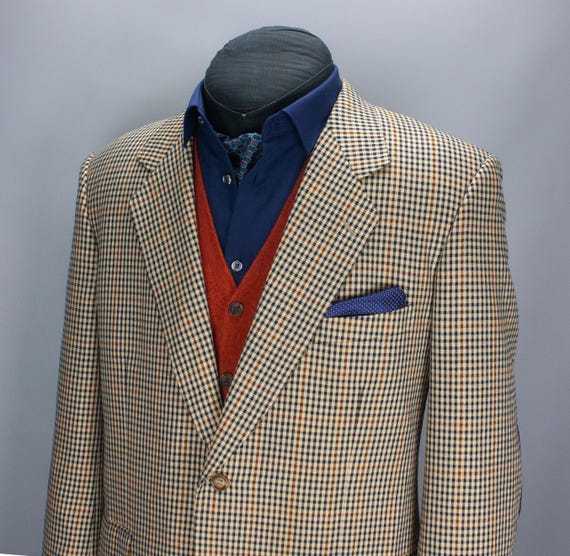 Gieves & Hawkes, Gieves & Hawkes Mens Tweed Gun Club Check Jacket 56R Wool Silk Elbow Patch Coat