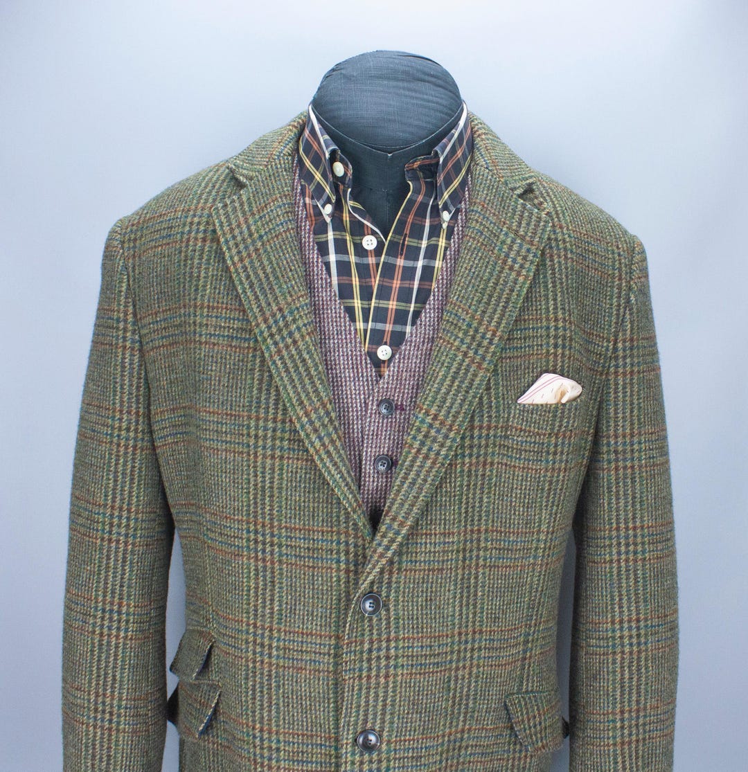 M&S Sartorial Moon Tweed Men's Plaid Jacket 48 British Wool Hacking ...