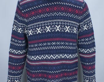 Sweter z brytyjskiej wełny Fair Isle | Sweter z dzianiny nordyckiej, męski XL, wielokolorowy