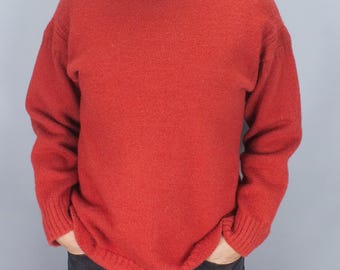 Vintage Rutland Knitwear Heavy Fisherman Jumper 100% Wool Sweater Red Size 36
