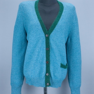 Vintage Toast Wool Blend Cardigan: Womens Blue V-Neck Knit Pullover, Size L
