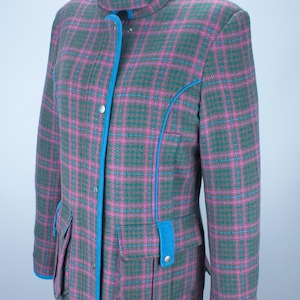 Ness Tweed Field Coat Women’s Houndstooth Check Wool Jacket, Vintage Style, Winter Fashion, Size L, Multicolor Classic Design
