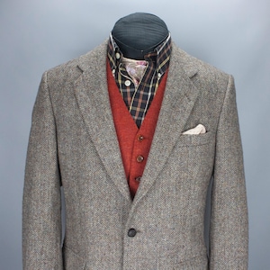 Elegant Herringbone Mens Blazer - Harris Tweed Wool Sport Coat, Brown Multi, Size 40, 102 cm | British Gentleman Style