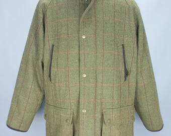 Vtg Brook Taverner Tweed Hunting Jacket - Men&#39;s 46R Windowpane Field Coat - Shooting Style, Warm & Durable Outdoor Wear - EU 58, cms 117