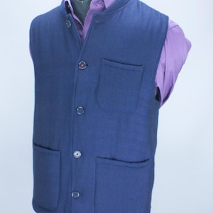 Vintage Mens Wool Gilet, Navy Button Vest, Kardo Vest for Men, Warm Layering Piece, Mens Fall/Winter Fashion, Classic Outerwear, Size L