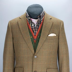 Brook Taverner Tweed Jacket 40S EU 50| Olive Green Herringbone Blazer | Vintage British Menswear | Smart Casual Fall Outfit