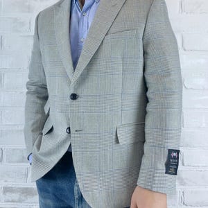 Men’s Tweed Blazer – M&S Sartorial Moon Wool Jacket – Glen Check Grey/Blue – Classic Tailored Fit – UK/US 44 – Vintage Style, Luxury Look