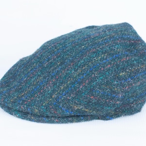 Harris Tweed Mens Flat Cap Green Striped Size 7 1/4, 59, L Wool Paddy Cap