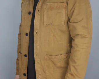 Vintage French Chore Jacket Mens Distressed Brown Workwear Cotton Size M*