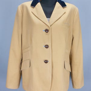 Vintage-Inspired Women's Cotton Blazer, STAJAN Brown Sand Jacket, Size 46, Perfect for Work, Casual Outfits, or Layering
