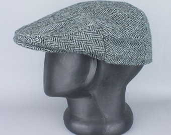 Gorra plana vintage de tweed Harris, gorro de vendedor de periódicos de lana con diseño de espiga gris (L-XL)