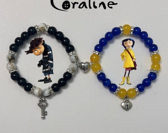Coraline and Wybie Matching Random Lock and Key Charm Bracelets Couple Friend Halloween