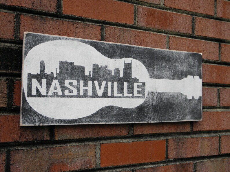 Guitar sign with the Nashville Skyline Etsy