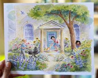 Library Art Print from "A Little More Beautiful: The Story of a Garden" Library Garden Illustration Watercolor Children's Book