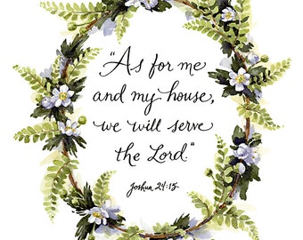 We Will Serve the Lord - Watercolor Art Print - Hand Lettering - Woodland Home Decor