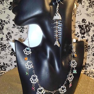 Hypoallergenic Cat Jewelry Set: Necklace & Fishbone Earrings
