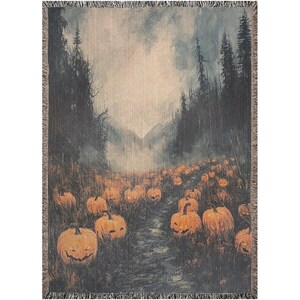 Jack &#39;O&#39; Lantern Woven Blanket | Pumpkin Field Blanket | Halloween Throw Blanket