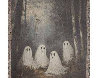 Ghost Woven Blanket | Cute Ghost Blanket | Cozy Halloween Throw Blanket | Halloween Inspired Cotton Blanket