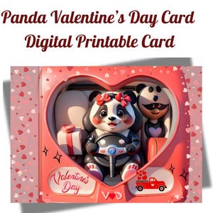 Panda Valentijnsdag kaart | Digitale afdrukbare kaart 7x5 |  6x4 inch | Grappige Valentijnskaart | Valentijnsdag digitale download