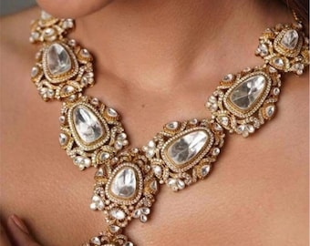 Sabyasachi inspired Premium Moissanite polki Kundan Necklace,Bollywood Designer Statement necklace,Indian Pakistani bridal wedding jewelry
