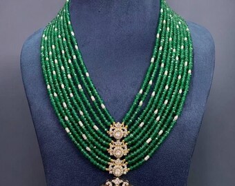 Moissanite stones and beads necklace with stud earrings/bollywood/statement necklace/wedding jewelry/Indian Pakistani jewelry/Royal jewelry