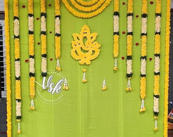 Complete ganpati backdrop set/ marigold garlands backdrop set for ganpati decor