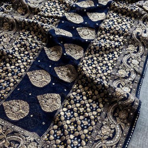Designer saree, bridal saree, pure khaddi georgette, Banarasi weave, Indian Saree, wedding saree, festive saree, traditional saree
